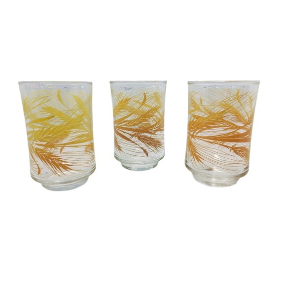 Vintage Libbey Yellow & Orange Wheat Patterned Juice Glasses Set Of 3 - Picture 1 of 4